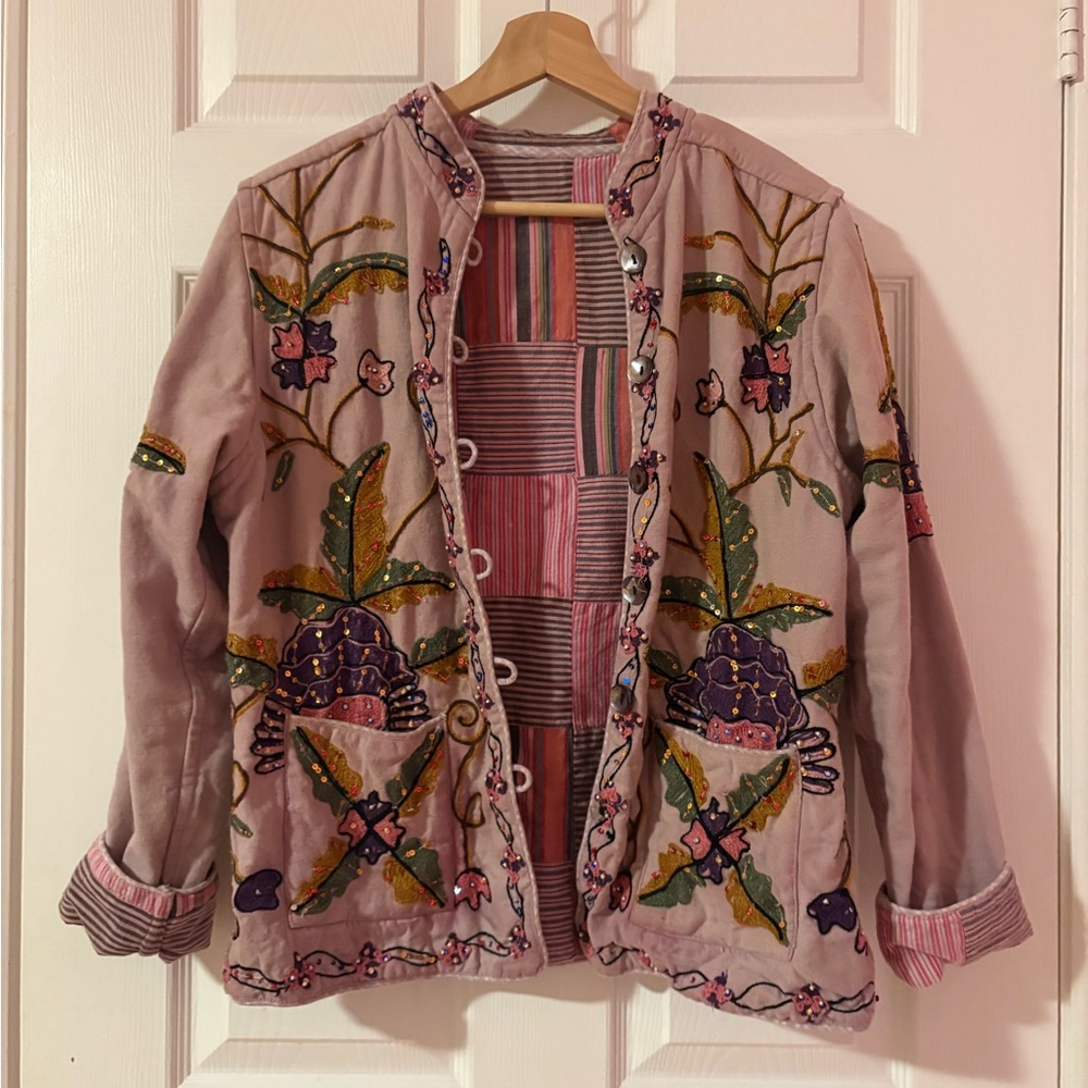 Embellished Pink Floral Cotton Jacket